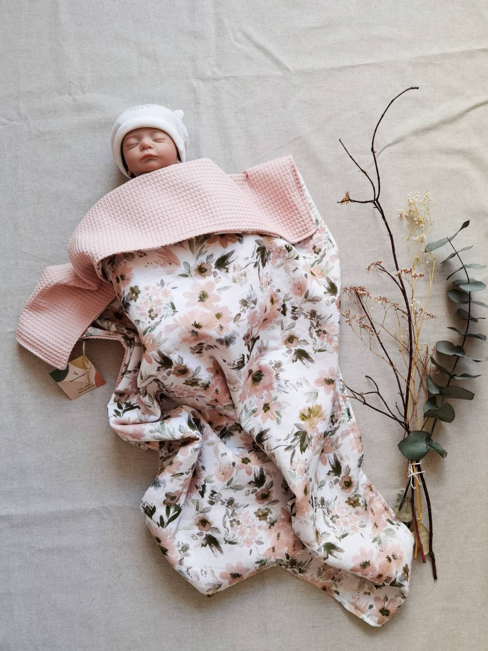 Selectionkreativ - Babydecke mit Musselinstoff mit zarten Blümchen