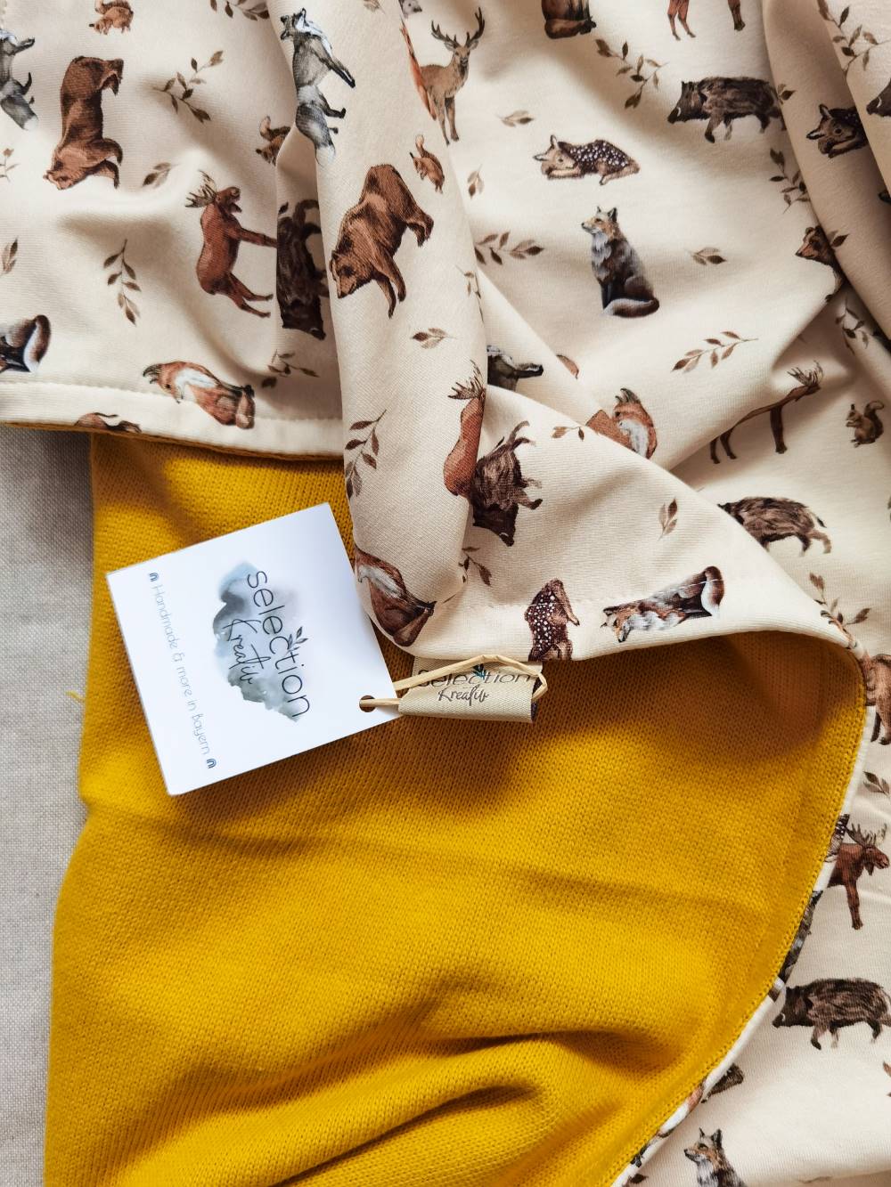 Selectionkreativ - Wildtiere Babydecke senf Strickstoff