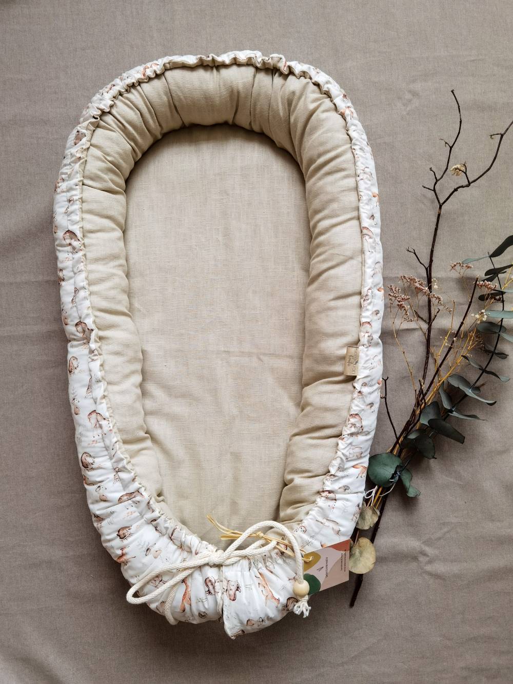 Babynest Selectionkreativ Waldtiere mit Leinen hellbeige