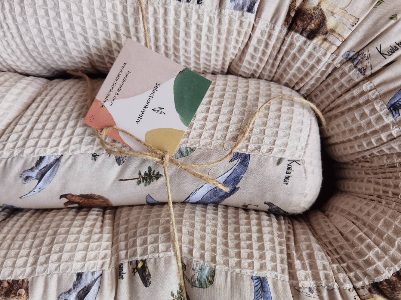 Selectionkreativ - super schicke Bettschlangen in Waffelstoff Natur und Baumwollstoff Bunte Tierwelt. Super weich und kuscshelig