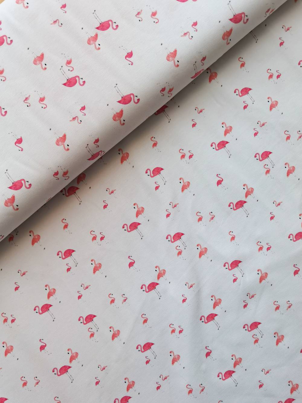 Selectionkreativ - weißer Jersey mit Rosa Flamingos