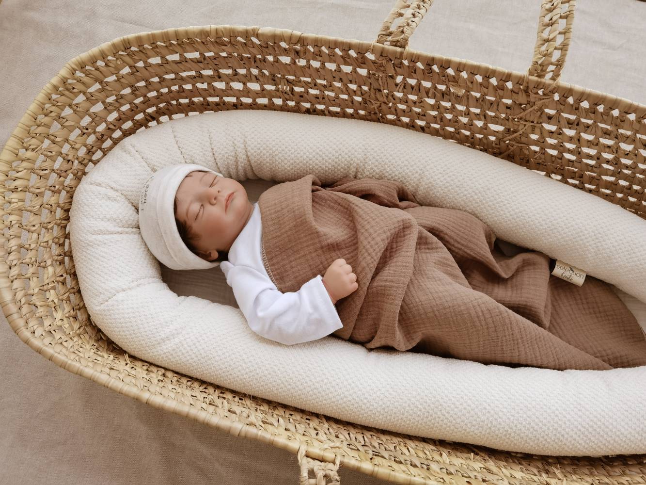 Selectionkreativ - Waffel Bebe in Ecru - wunderschöner geriffelter Stoff mit Baby