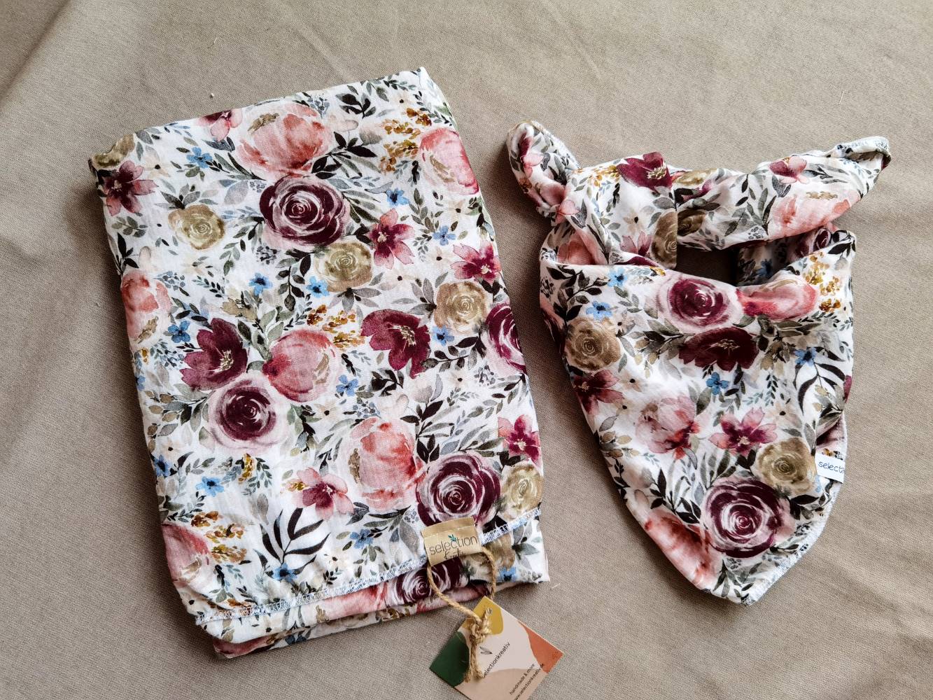 Selectionkreativ - weiches Musselintuch mit Blumen in Altmauve