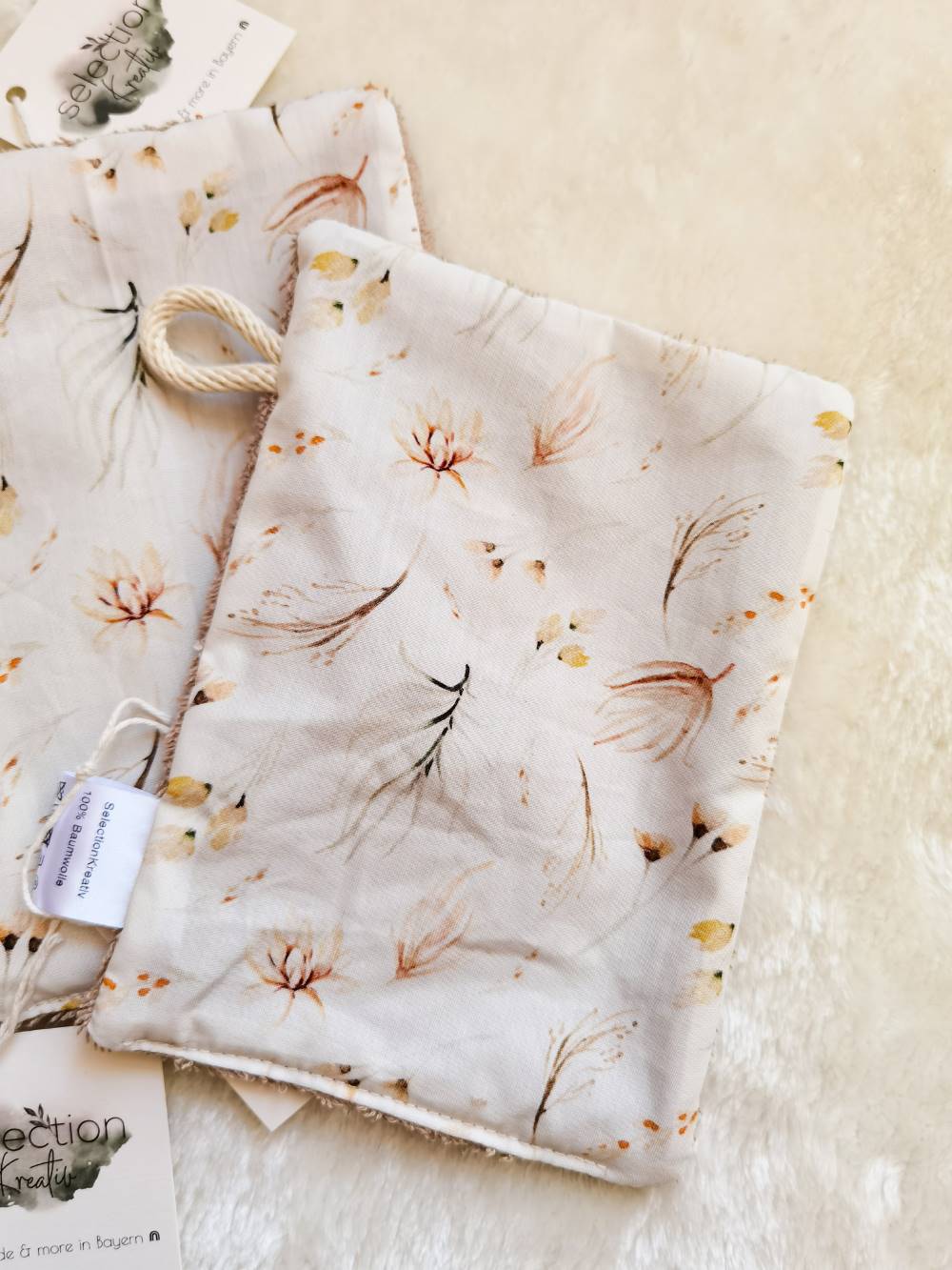 Selectionkreativ - Waschpad mit Flora Motiv - 100% Baumwolle mit kuscheligen Frottee