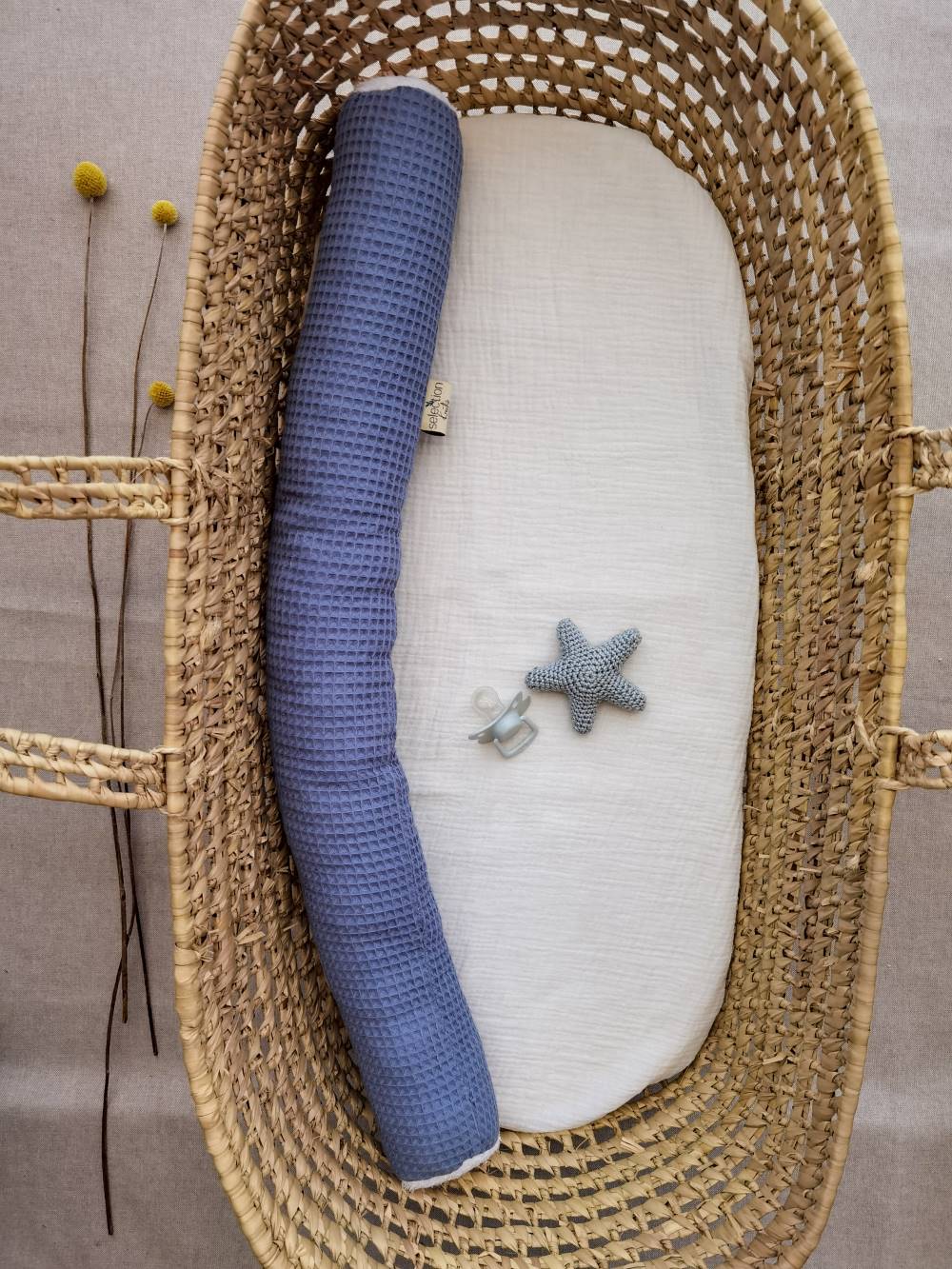 Selectionkreativ - Minischlange Jeansblau im Moseskorb kuschelweicher Stoff