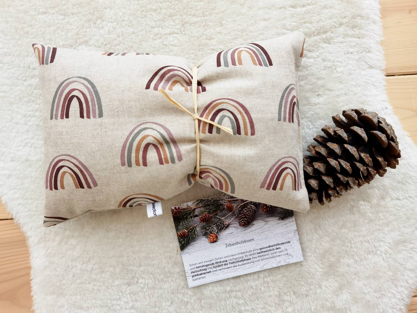 Zirbenholzkissen Rainbow Leinenlook Natur