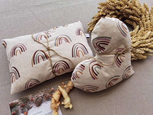 Selectionkreativ - Zirbenherz mit Regenbogen in Beige, Rot und Altmauve - super angenehmer glatter stoff 
